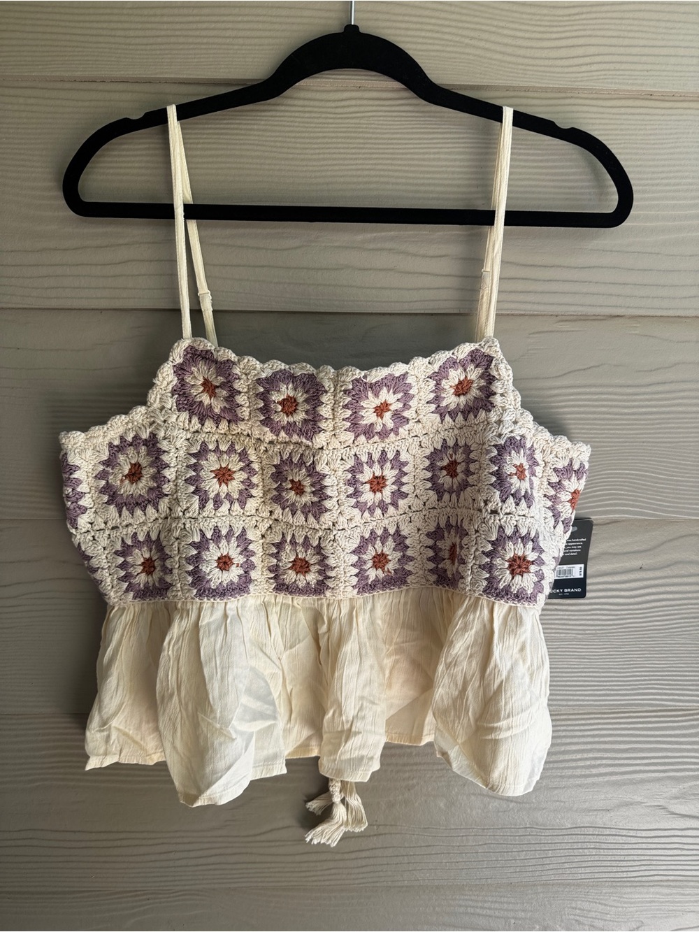 Lucky Brand‎ Crochet Floral Tiered Crop top boho festival Gypsy cottage